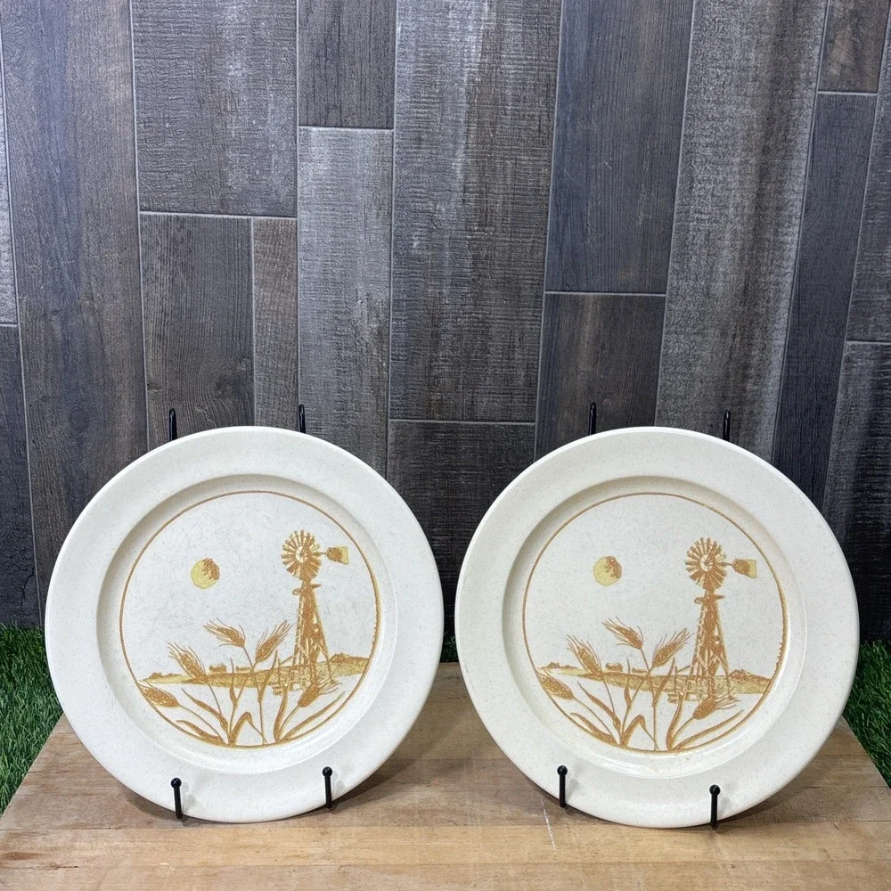 Vintage Anchor Hocking Windmill Ironstone Dinner Plates Set of 2 MCM USA